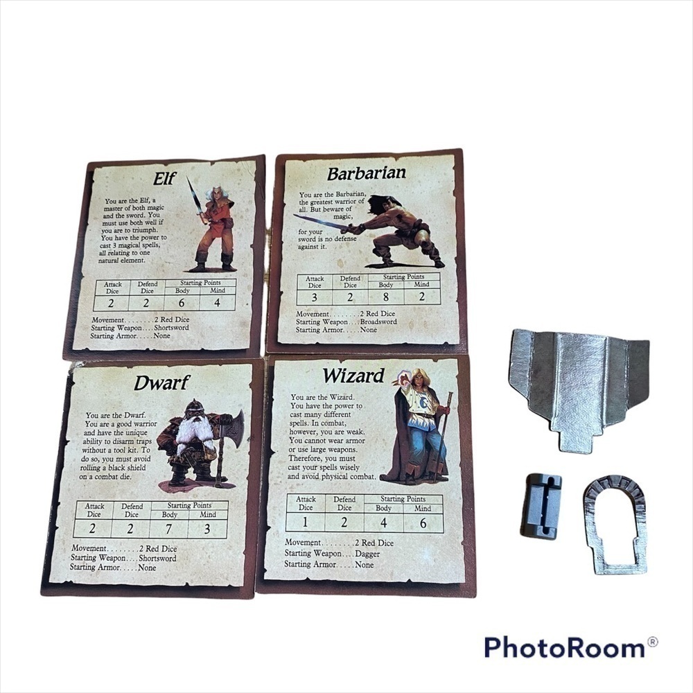 Hero Quest Replacement Pieces Vintage 1990 Cards Elf Barbarian Dwarf Wizard
